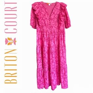 Briton Court Mamie Dress Magenta Floral Tiered Boho Maxi Small